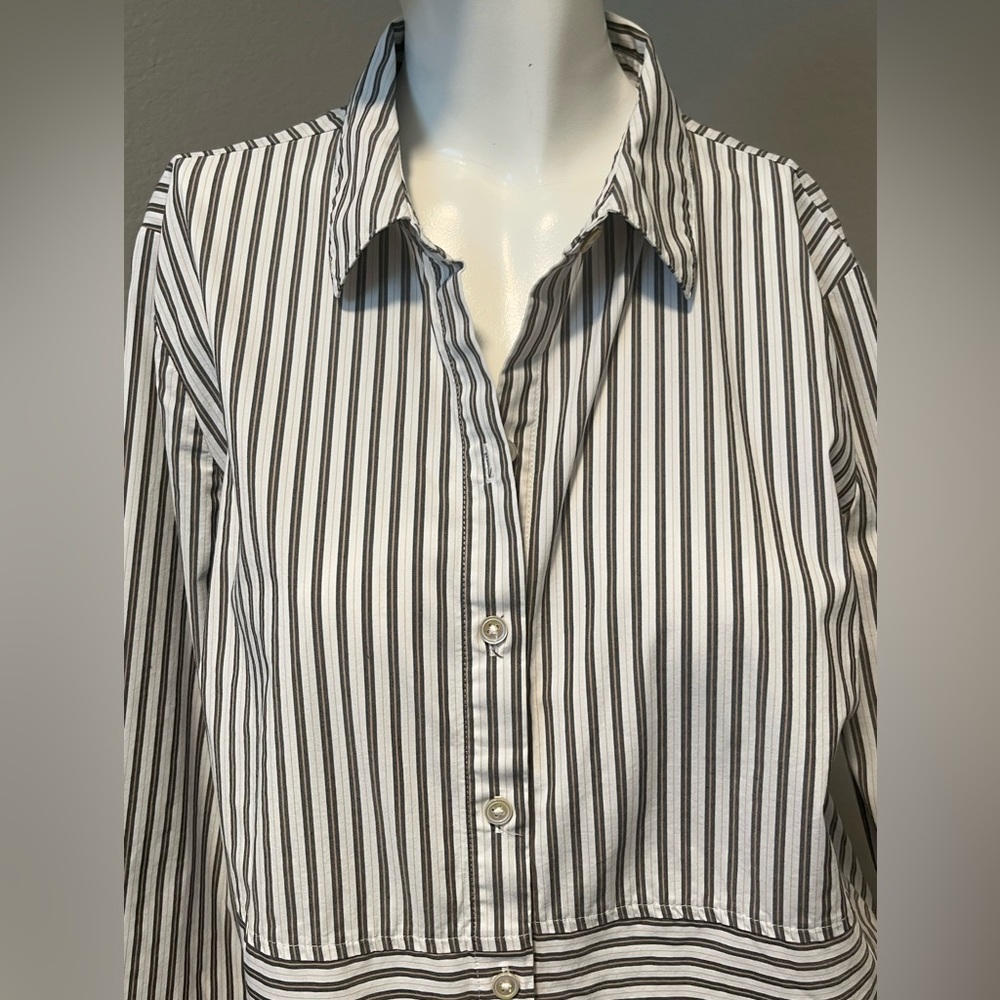 J. JILL Women’s Black and White Striped LS Button Down Shirt Blouse Size L - Picture 2 of 13